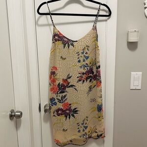 BY MARIE Silk Slip Dress Contrast Pattern Print Cream Floral & Geometric 6